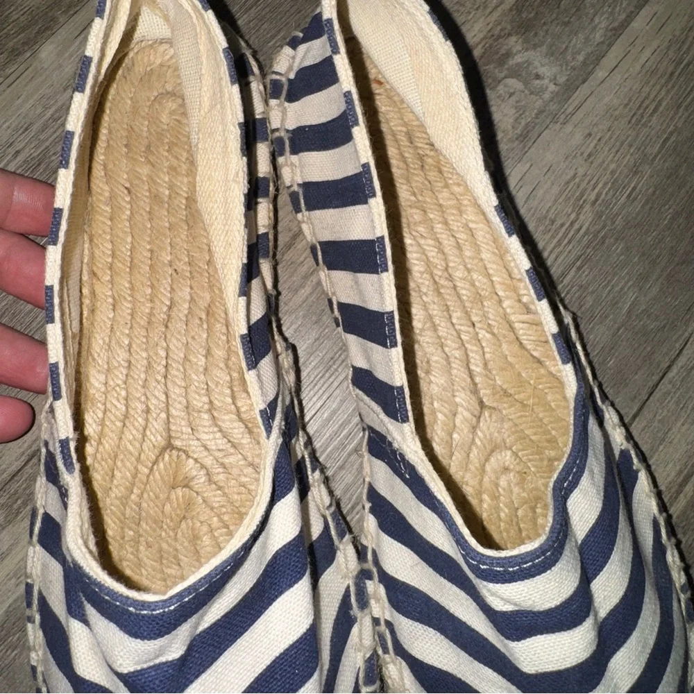 J. Crew Factory Navy and White Striped Espadrilles